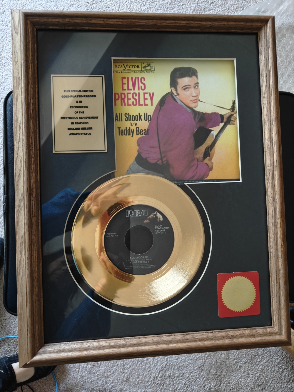 Elvis Presley "All Shook Up"/"Teddy Bear" Framed Gold- Plated Record Display